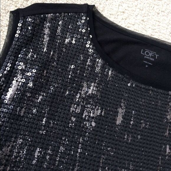 Ann Taylor Loft brushed silver sequin black sleeveless top - Picture 2 of 5